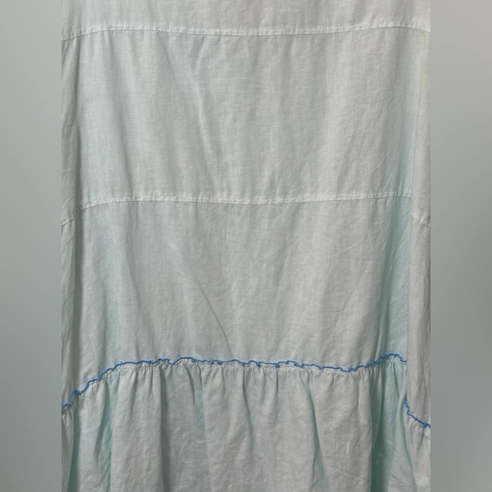 LA BLEND Bali Vintage 100% Linen Light Blue Ruffle Tunic Dress XL Coastal Boho - Picture 7 of 14